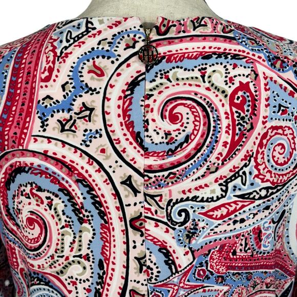 Tommy Hilfiger SZ 4 A-Line Dress Paisley 3/4 Bell Sleeves Stretch Round Neck Zip - Picture 6 of 10